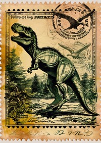 Vintage postage stamp with dinosaur animal representation extinct.