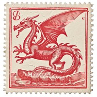 Vintage postage stamp with dragon animal paper red.