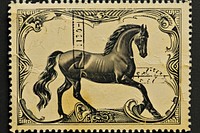 Vintage postage stamp with horse animal mammal representation.