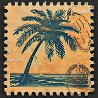Vintage postage stamp with palm tree banknote tropics pattern.