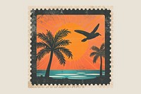 Vintage postage stamp with sunset art blackboard vacation.