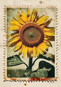 Vintage stamp with sunflower plant inflorescence asterales.