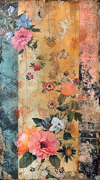 Vintage wallpaper painting collage flower.