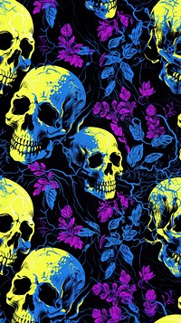 White skull and glowing floral pattern backgrounds graphics purple. 