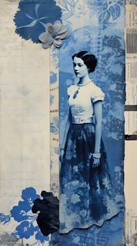 Women vintage wallpaper collage portrait painting.