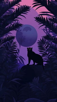  Dark purple jungle with panther silhouette outdoors nature. 