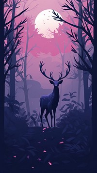  Dark purple jungle with deer wildlife outdoors nature. AI generated Image by rawpixel.