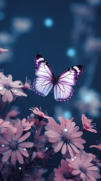  Purple flowers with butterfly outdoors animal insect. AI generated Image by rawpixel.