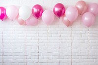 Pink and white latex balloons and glitter border backgrounds brick wall. AI generated Image by rawpixel.