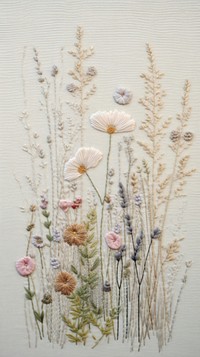 Embroidery with meadow flowers needlework textile pattern.