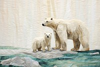 Embroidery with a family polar bear wildlife animal mammal.