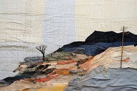 Landfill landscape with trash piles painting textile art.