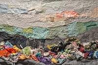 Landfill landscape with trash piles quilt quilting textile.