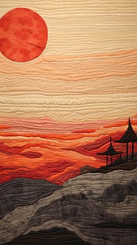 Embroidery with sunset landscape outdoors textile.