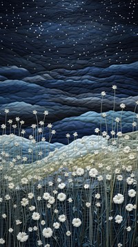 Embroidery starry sky meadow landscape outdoors nature.