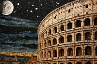 Embroidery with rome colosseum night architecture astronomy.