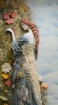 Goddess sculpture and floral painting craft art.
