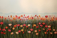 Minimal tulip field landscape painting flower.