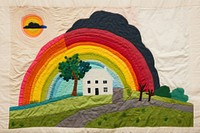 Rainbow with house in green farm quilt patchwork textile.