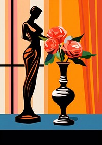 A statue and flowers vase on a table art painting plant. AI generated Image by rawpixel.