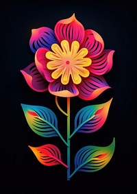 Paper cutout of a neon flower art pattern plant.