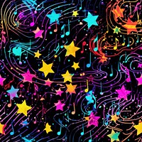 Colorful music notes and stars pattern backgrounds abstract creativity. 