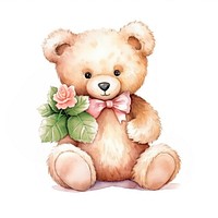 Teddy bear with a flower cute toy white background.