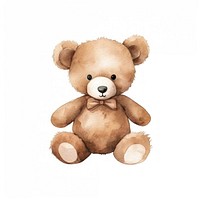Watercolor illustration of teddy bear plush cute toy.