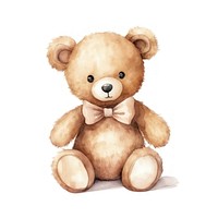 Watercolor illustration of teddy bear cute toy white background.