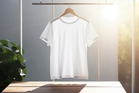 White t-shirt hanging on Clothes rack  sleeve coathanger undershirt.