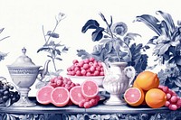 Fruits on tray grapefruit painting plant.