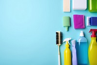 Colorful cleaning set toothbrush blue container. AI generated Image by rawpixel.