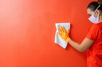 Hand in rubber protective cleaning glove wall. AI generated Image by rawpixel.