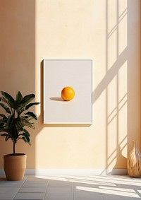 A white poster printed on a wall fruit plant clementine.