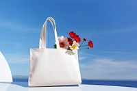 A white tote bag  flower handbag summer.