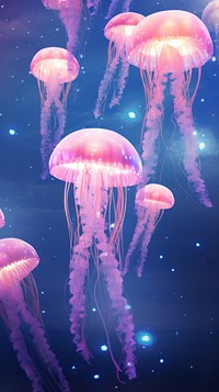  Pale purple glow jellyfish invertebrate translucent transparent. AI generated Image by rawpixel.