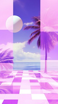  A purple and white checkered pattern is shown outdoors nature sky. AI generated Image by rawpixel.