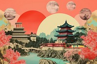 Collage Retro dreamy of travel to china architecture building outdoors. AI generated Image by rawpixel.