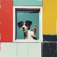 Retro collage of dog waving window animal canine.