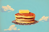 Retro collage of pancakes with Butter bread food breakfast.