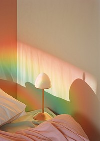Rainbow lighting with mirror on bed lamp furniture lampshade.