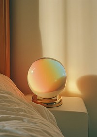 Rainbow lighting with mirror on bed furniture sphere lamp.