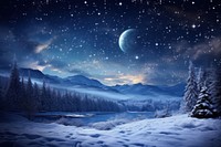 Night Time Scenery Images Winter Snowy Landscape landscape night astronomy. AI generated Image by rawpixel.