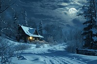Night Time Scenery Images Winter Snowy Landscape night architecture landscape. AI generated Image by rawpixel.