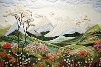 Spring hill landscape painting textile.