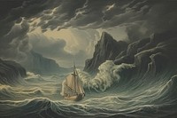 Furious ocean sailboat painting vehicle. AI generated Image by rawpixel.