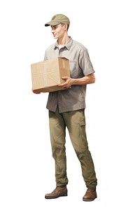 Delivery holding a cardbox cardboard white background delivering. AI generated Image by rawpixel.