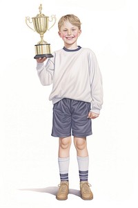 Kid holding a trophy shorts child white background. AI generated Image by rawpixel.