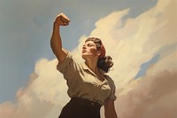 Woman raising a fist portrait painting adult.