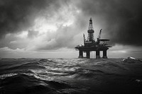 Oil rig monochrome outdoors ocean.